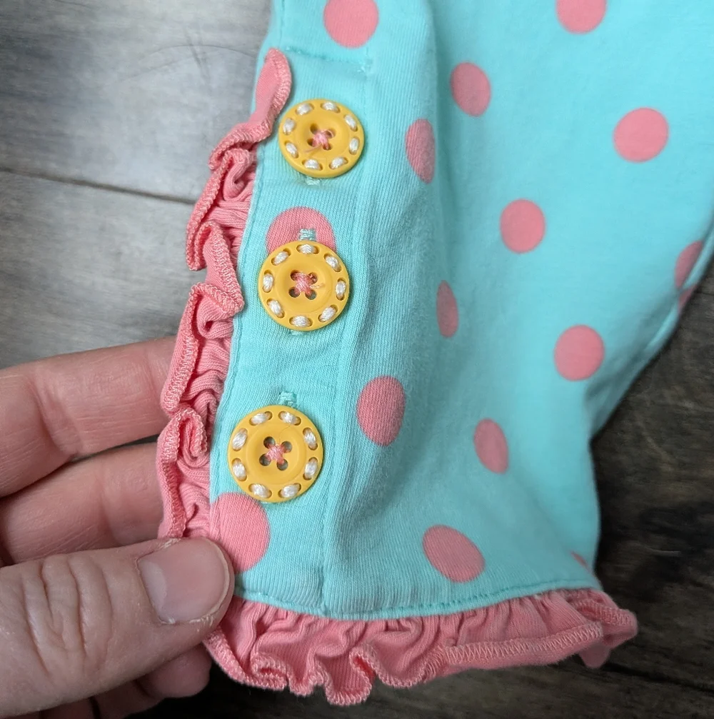 Matilda Jane Aqua & Pink Polka Dot Ruffle Capri Pants - Size 10